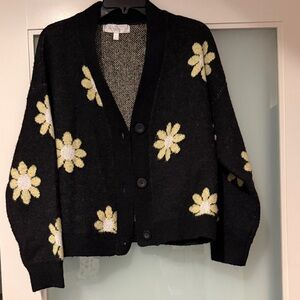 Chelsea & Theodore Black Sweater with Yellow Floral Design